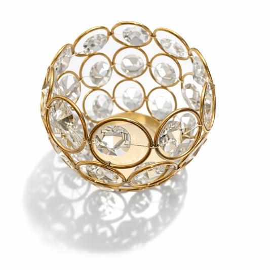 Royal Gold Crystal Globe Tealight Holder – Sparkling Decorative Centerpiece