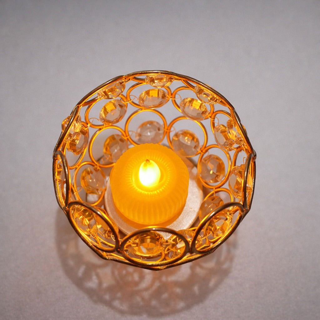 Royal Gold Crystal Globe Tealight Holder – Sparkling Decorative Centerpiece