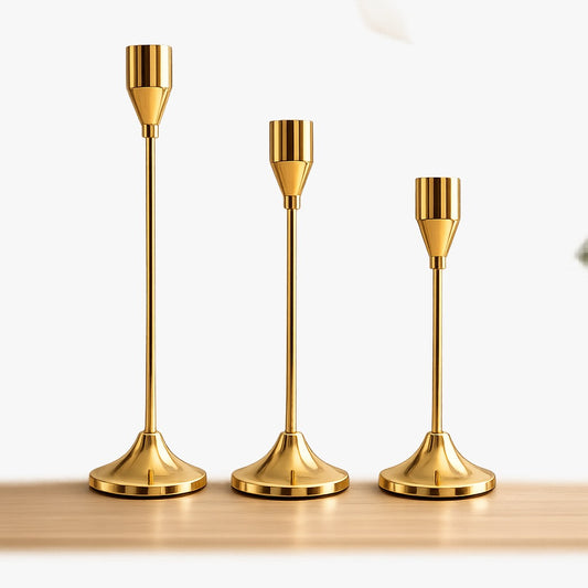 Royal Gold Minimalist Taper Candle Holder Set (Set of 3)