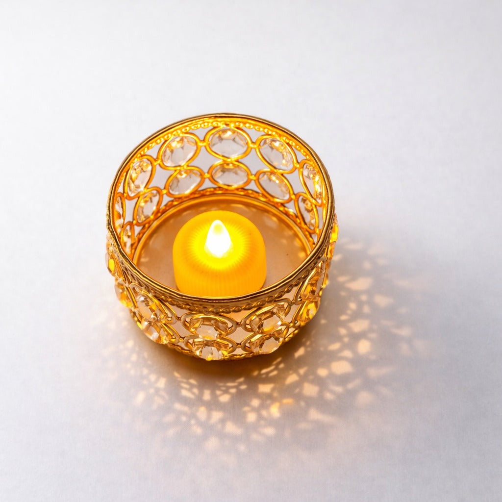 Royal Crystal Votive & Globe Tealight Set – Gold Plated Luxury Decor