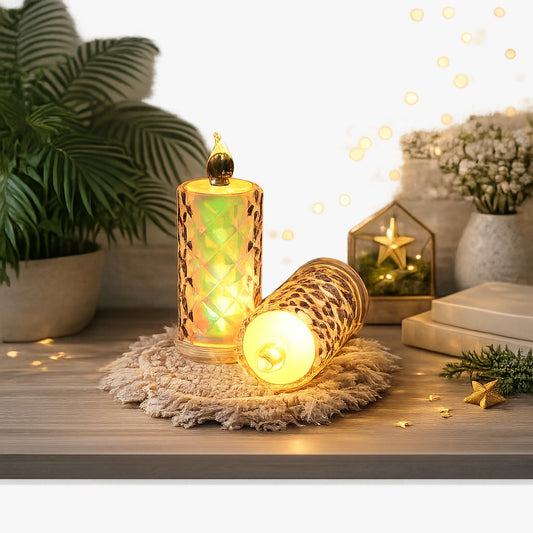 Lumina Crystal Diamond LED Flameless Candle Set – Warm Amber Glow