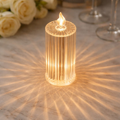 Radiant Ribbed Crystal LED Pillar Candle