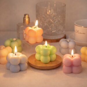 Aesthetic Pastel Bubble Cube Candles – Scented Soy Wax Decor