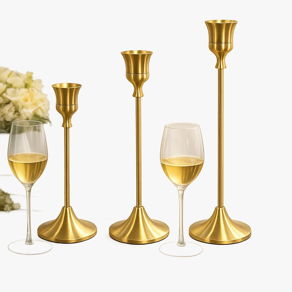Royal Gold Minimalist Taper Candle Holder Set (Set of 3)