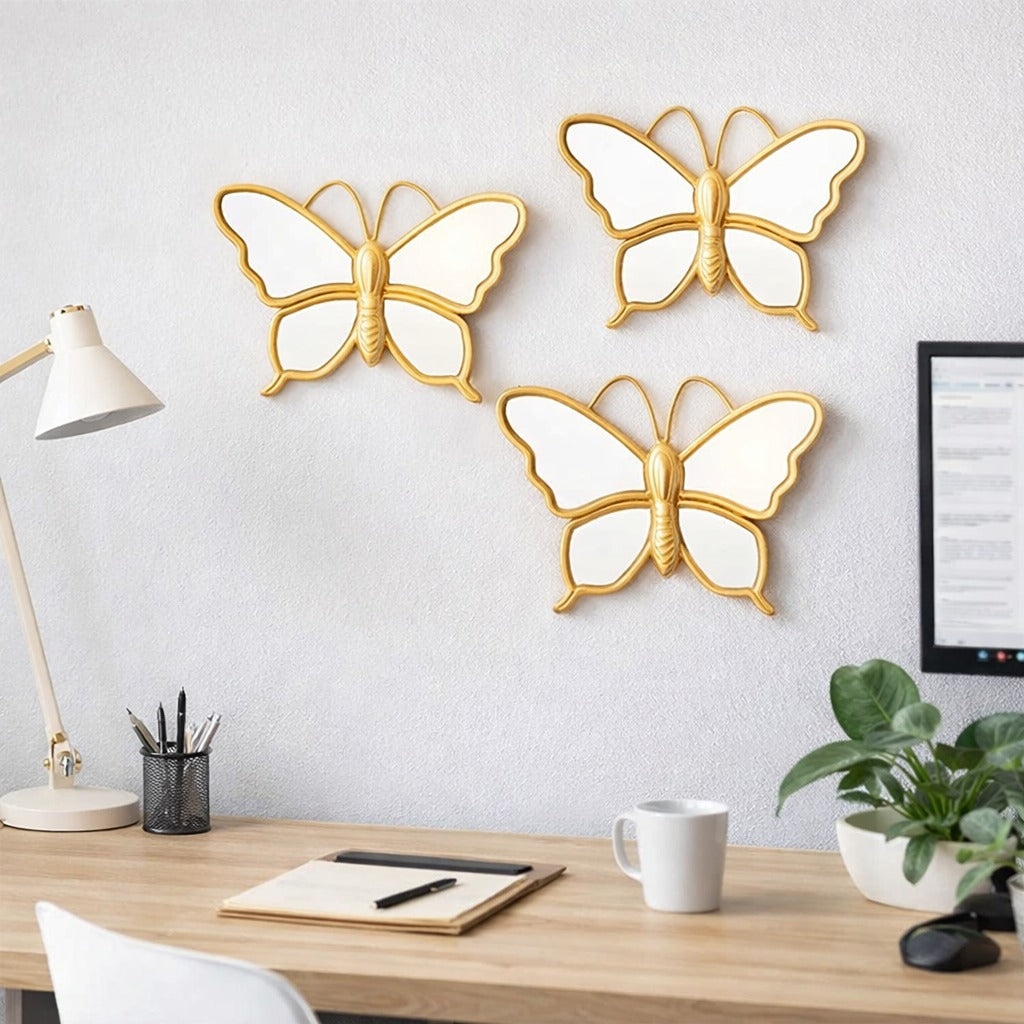 Titli Gold & Matte Black Butterfly Wall Mirror Set