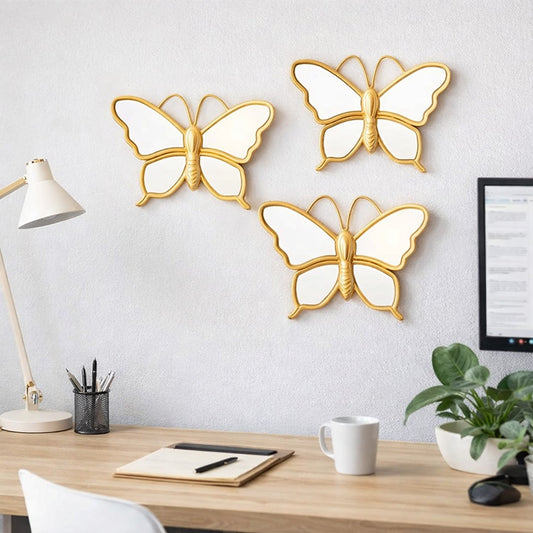Titli Gold & Matte Black Butterfly Wall Mirror Set