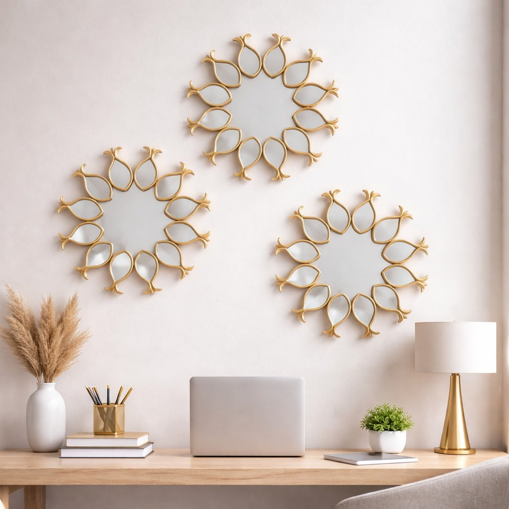 Noor-e-Haram Royal Gold Sunburst Wall Mirror Set