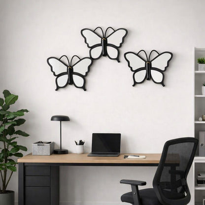 Titli Gold & Matte Black Butterfly Wall Mirror Set